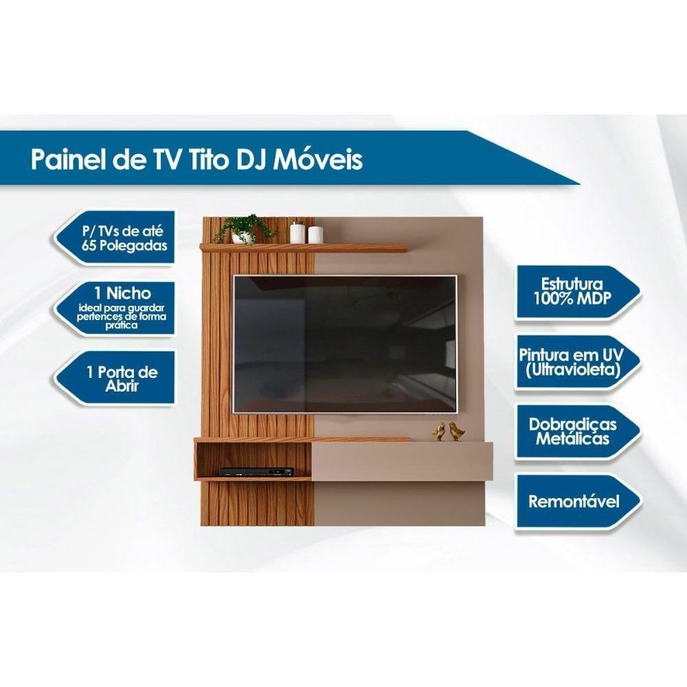 Painel para TV Tito até 65 Polegadas Griz/Carvalho - DJ Móveis - 7