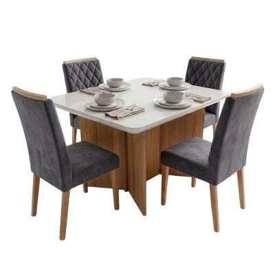 Conjunto Sala de Jantar Montreal Mesa 1,20m com Vidro 4 Cadeiras Bele Cinza Viero Móveis