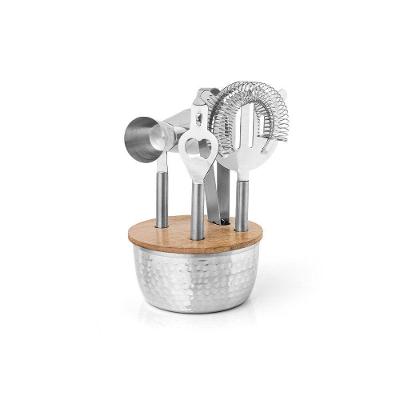 Conjunto para Bar Sam Inox Martelado 5 Peças com Suporte e Dosador Duplo Copa & Cia