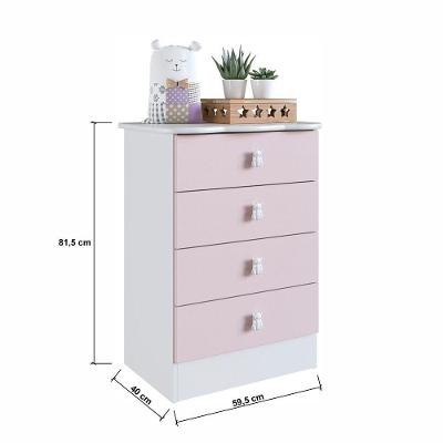 Conjunto Quarto de Bebê Céu Rosa com Cômoda 4 Gavetas em MDP e Madeira Maciça Rosa Percasa Móveis