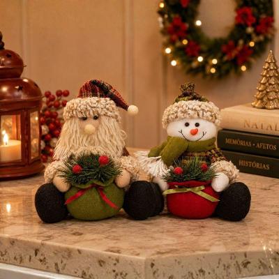 Conjunto de Pelúcia Natalino Papai Noel e Boneco de Neve Sentados Xadrez Vermelho Yangzi