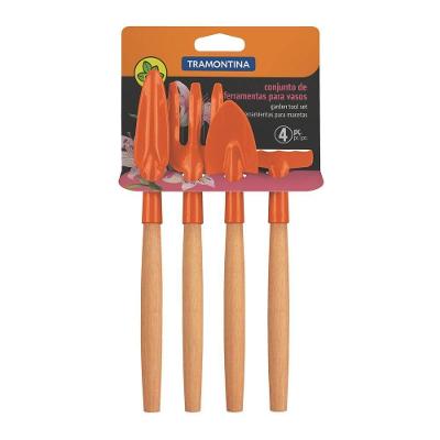 Conjunto para Jardinagem 4 Peças em Aço Carbono com Cabo de Madeira para Uso em Horta Tramontina