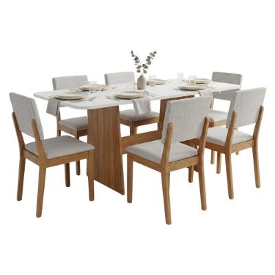 Conjunto Sala de Jantar Maira 6 Lugares Tampo MDF Pintura UV Madeirado Bege 160cm Viero Móveis
