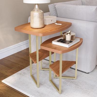 Kit 2 Mesas Laterais Lile Retangular MDF Pés de Ferro Jequitiba-off White Movelove
