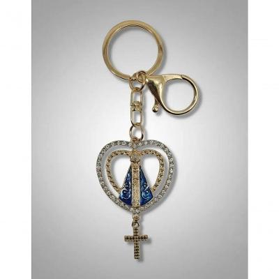 Chaveiro Religioso Nossa Senhora Aparecida Metal Dourado com Crucifixo 12cm Dantas