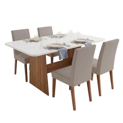 Conjunto Sala de Jantar Maira 4 Lugares Tampo MDF Brilhante Bege 1,20m Viero Móveis