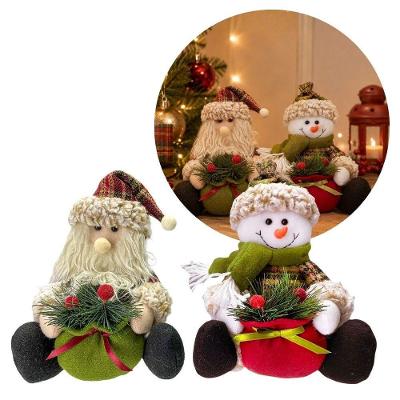 Conjunto de Pelúcia Natalino Papai Noel e Boneco de Neve Sentados Xadrez Vermelho Yangzi