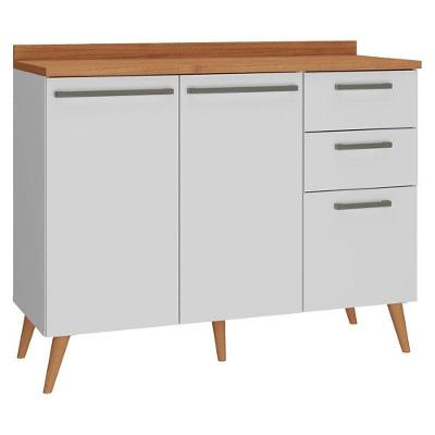 Balcão para Cozinha Favorita 2 Portas 3 Gavetas 120cm Branco Fosco Zanzini Móveis