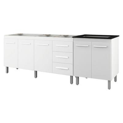 Balcão para Pia e Cooktop Diana Jade 5 Portas MDP 218cm Branco Moblis Móveis