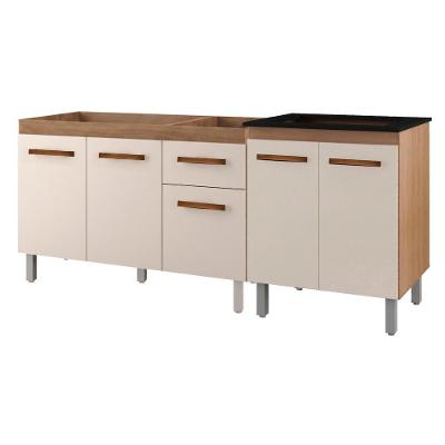 Balcão para Pia e Cooktop Anitta Jade 5 Portas 188cm Off White Moblis Móveis