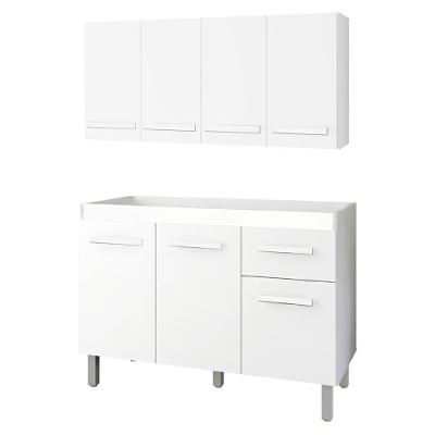 Armário Aéreo e Balcão de Cozinha 4 Portas 1 Gaveta 120cm Branco Moblis Móveis