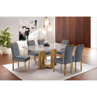 Conjunto Sala de Jantar Barcelona 6 Lugares Tampo em MDF Mel-off White-cinza Móveis Mundial