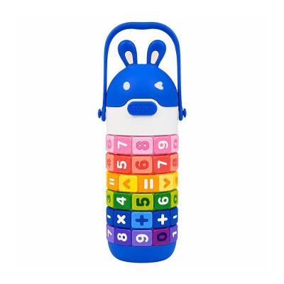 Garrafa de Água Infantil 430ML Azul Educativa com Tabuada e Design de Coelhinho