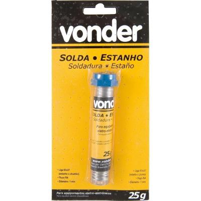 Estanho em Fio para Solda 1mm 63x37% Tubo com 25g 74.38.633.715 para Uso Profissional Vonder