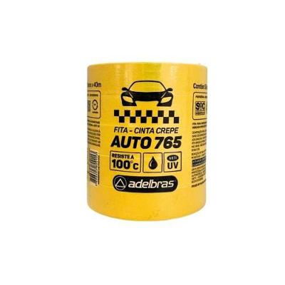 Fita Crepe Automotiva 765 para Pintura com Barreira UV Amarelo 24mm X 40m Adelbras
