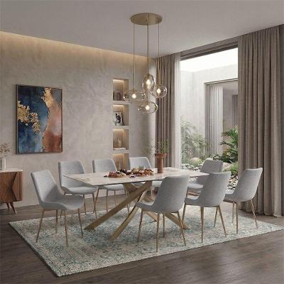 Conjunto Mesa de Jantar Lara 8 Lugares Tampo Cerâmica com Cadeiras Linho Cinza 180cm