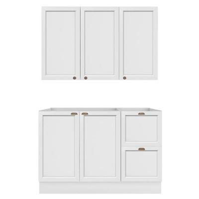Balcão para Pia e Armário Aéreo Unna 4 Portas 2 Gavetas MDF MDP 120cm Branco Poliman Móveis