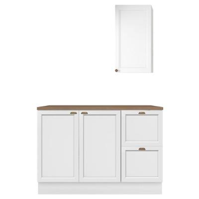 Balcão com Tampo e Armário Aéreo Unna J00145P 4 Portas 2 Gavetas 120cm Branco Poliman Móveis