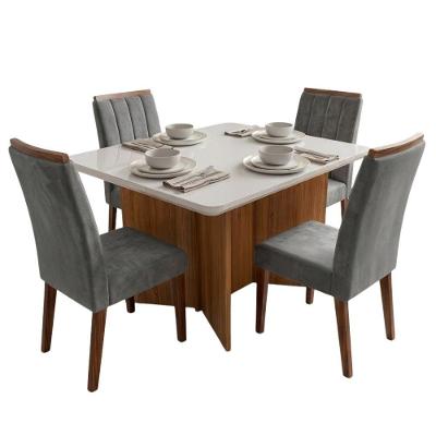 Conjunto Sala de Jantar Montreal 4 Lugares Tampo em MDF com Vidro Cinza Viero Móveis