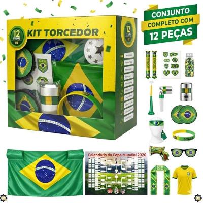 Kit Torcedor Brasil Copa do Mundo 2026 Completo com Bandeira e Corneta