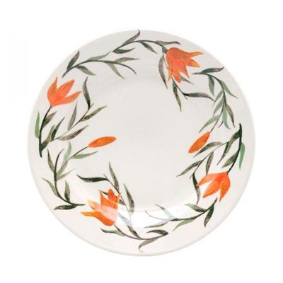 Jogo de Pratos Raso e Fundo Lírios 24 Peças Cerâmica Floral Branco Oxford