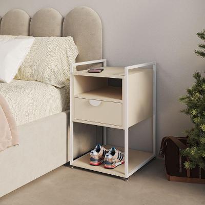 Mesa de Cabeceira Tókio com Gavetas em Ferro Branco Tampo Off White UP Home