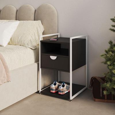 Mesa de Cabeceira Tókio 2 Gavetas em Ferro Industrial Branco com Tampo Preto UP Home