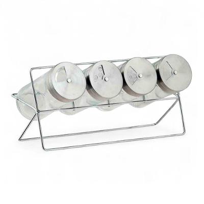 Kit Porta Temperos Harlem Horizontal 4 Potes 80ML Vidro com Suporte Metal Prata Wellmix