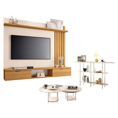 Kit Painel Suspenso Lets com Mesa de Centro Sky e Aparador Infinity 2 Portas Off White HB Móveis