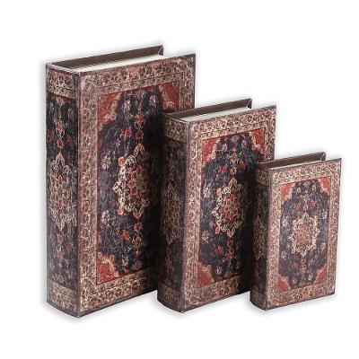 Kit 3 Livro Cofre Decorativo Porta Objetos Madeira Couro Sintético Retro Yeet