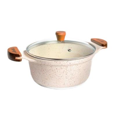 Caçarola Branca Am 24cm Alumínio Antiaderente Marmorizada 3,6L com Tampa de Vidro Javali