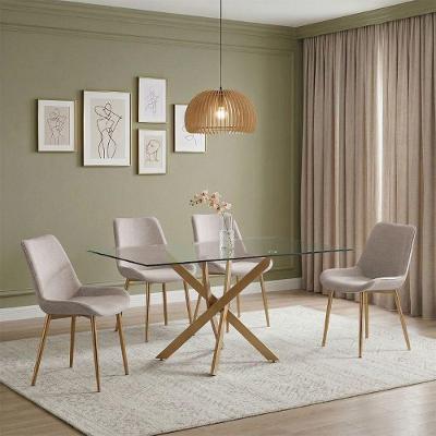 Conjunto de Jantar Lara 4 Lugares Tampo de Vidro 10mm Bronze Bege 160cm Lara Decorações