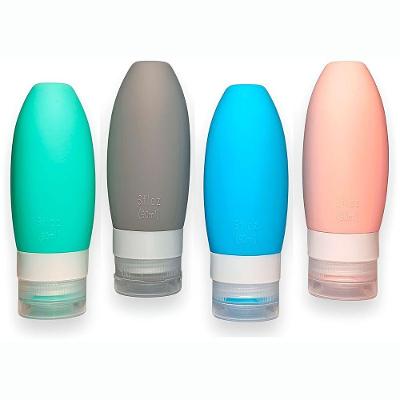 Kit Potes Frascos Silicone Reutilizável Flexível 4 Unidades 90ML para Viagem Rosa Verde Azul Cinza