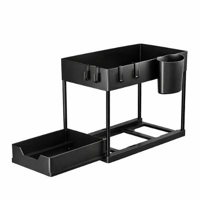 Organizador Multiuso 2 Níveis com Bandeja Corrediça Metal e Plástico PP para Cozinha Preto Carisma