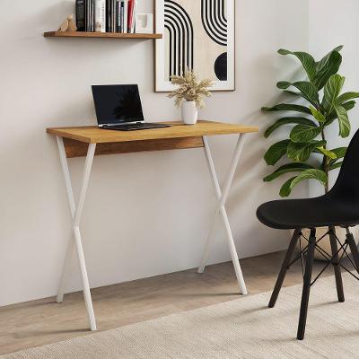 Mesa Home Office X Escrivaninha Moderna em Ferro 120cm Branco com Tampo Freijó UP Home