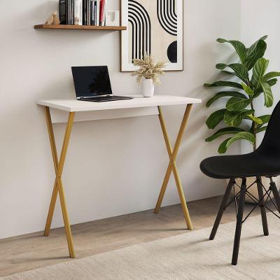 Mesa para Computador X Escrivaninha Moderna Ferro 120cm Dourado e Branco UP Home