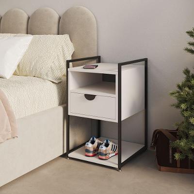 Mesa Lateral Tókio com Gavetas em Ferro Industrial Preto com Tampo Branco UP Home