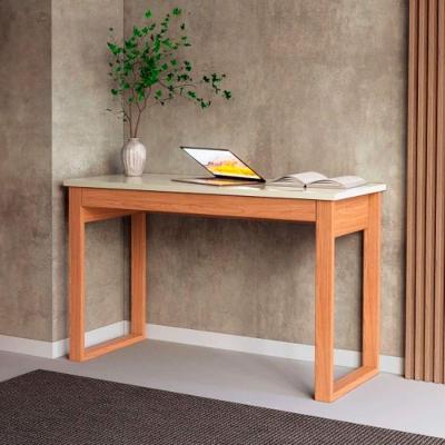 Mesa de Escritório Retangular F24WJ 1 Gaveta MDF 118cm Off White Freijó Dalla Costa Móveis