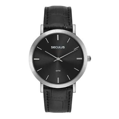 Relógio Masculino 44255G0SVNC1 Analógico Pulseira Couro Mostrador Preto Séculus