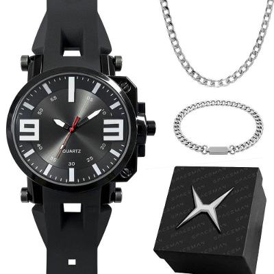 Relógio Masculino Analógico Orizom Spaceman X com Corrente Pulseira e Caixa Preto Aço Inox