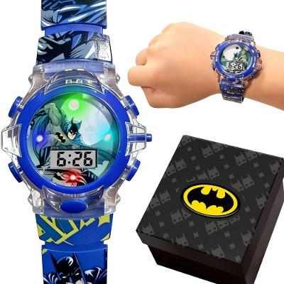 Relógio Infantil Digital Batman com Caixa Pulseira Silicone Azul Led Orizom