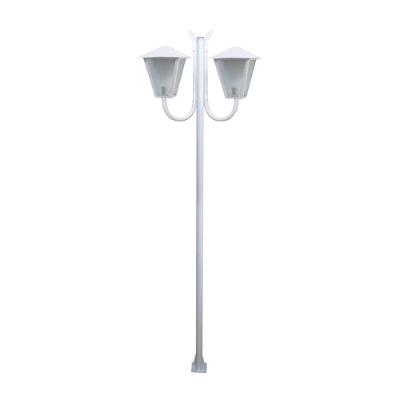 Poste para Jardim Luminária Romana Dupla Braço Curvo Branco 300cm Ouro Minas