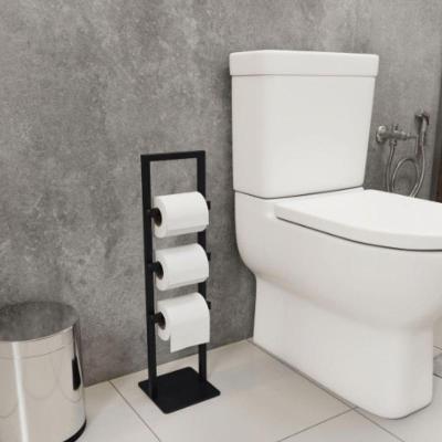 Porta Papel Higiênico de Chão para Banheiro Industrial 3 Rolos Preto Utibom
