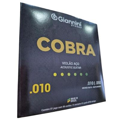Encordoamento para Violão de Aço Cobra Bronze Geefle .010 Som Brilhante e Equilibrado Giannini
