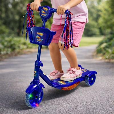 Patinete Infantil 3 Rodas Dobrável com Led Som e Cestinha Azul