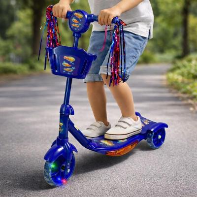 Patinete Infantil 3 Rodas Led Dobrável Som Cesta Azul Seguro Azul