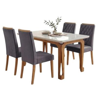 Conjunto Sala de Jantar Nadine 4 Lugares Tampo em MDF com Vidro 120cm Cinza Viero Móveis