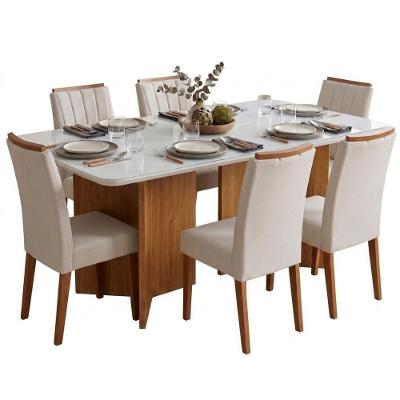 Conjunto Sala de Jantar Montreal 6 Lugares Mesa 160cm Tampo em MDF com Vidro Bege Viero Móveis