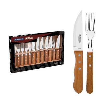 Conjunto de Talheres para Churrasco Jumbo 22399-063 Inox com Cabos de Madeira 12 Peças Tramontina