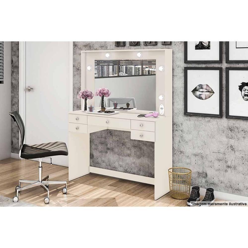 Penteadeira Camarim Juvenil MSM 433 c/ 5 Gavetas e Espelho Branco - Movelbento - 2